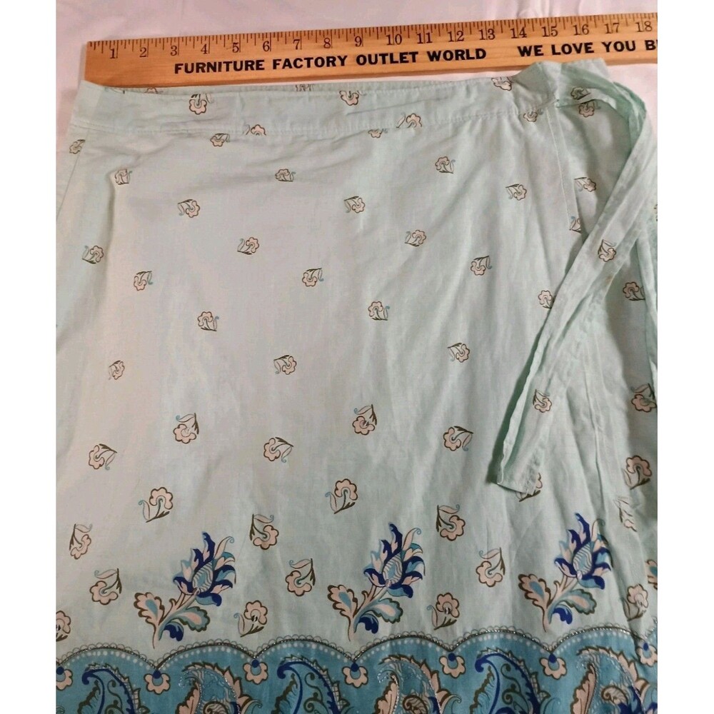 Vintage 2005 Old Navy Boho Paisley Wrap Skirt Blue Cotton Sequin Hem Size 10 - Picture 7 of 16